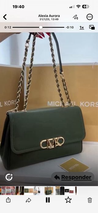 Bolso Michael Kors Parker Piel Verde Dorado