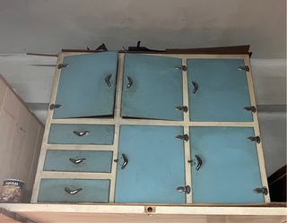 Mueble Cocina Vintage Metal/Madera Azul/Blanco