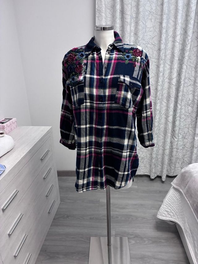 Vestido cuadros Zara azul y rosa