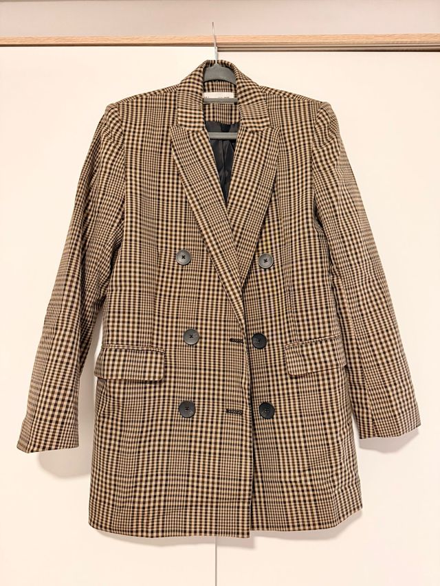 Blazer cuadros marrón y beige