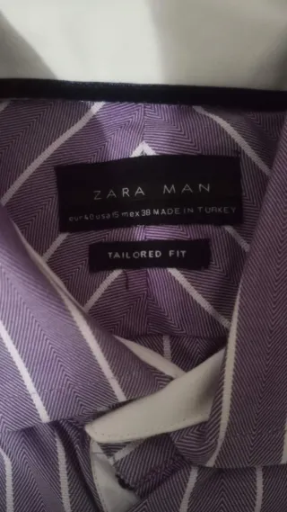 Camisa Zara Rayas Morado y Blanco