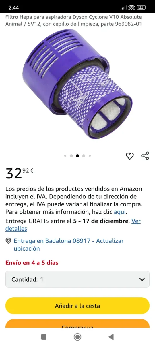 Filtro Dyson V10 Absolute