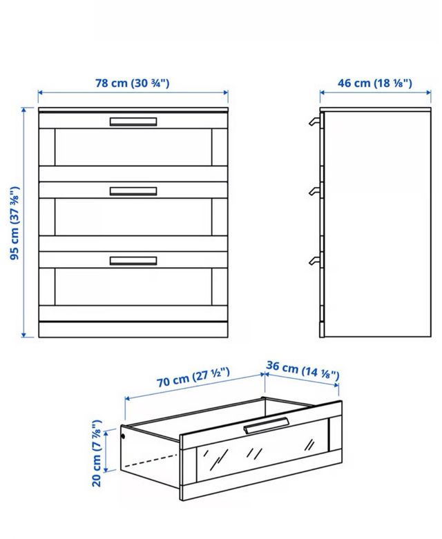 Comoda Ikea Brimnes blu a 3 cassetti