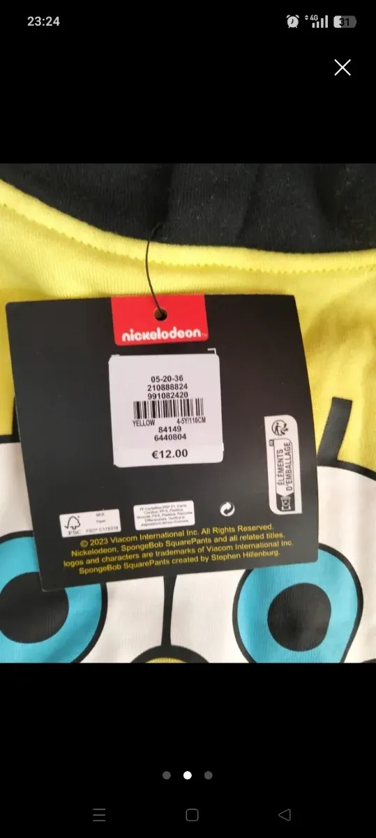 Sudadera Bob Esponja Niño 4-5 Años