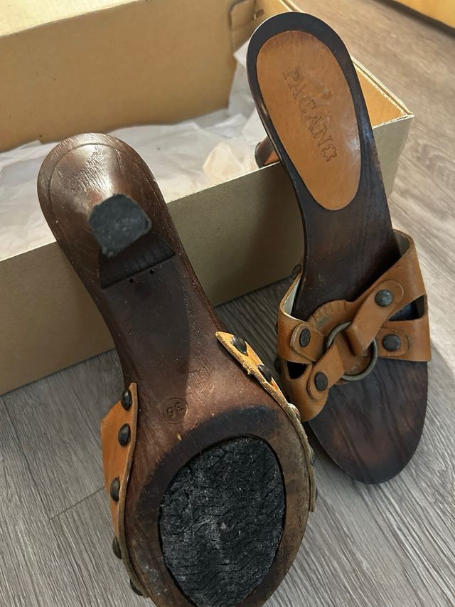 Sandali donna Pacan in cuoio e legno