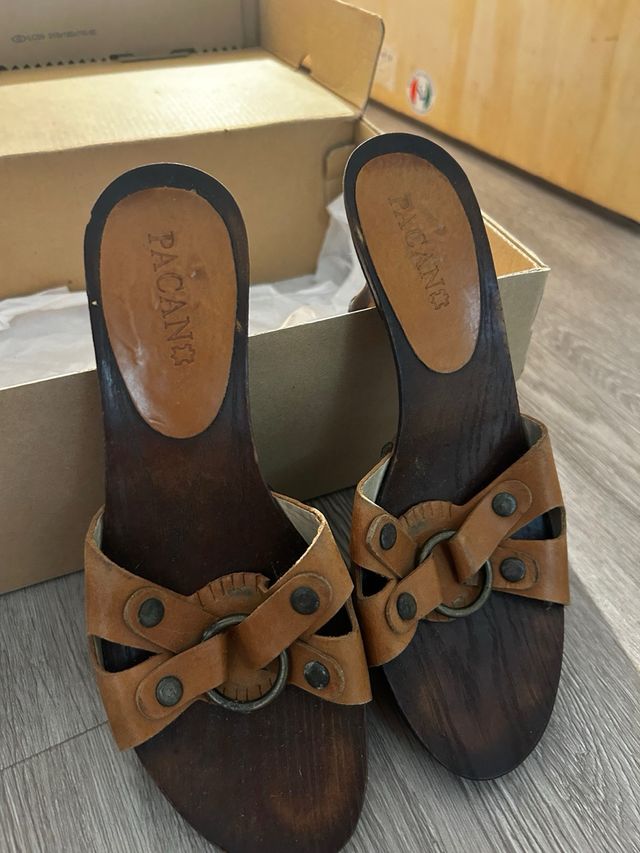 Sandali donna Pacan in cuoio e legno