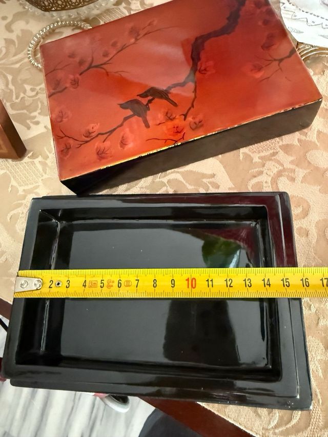 Caja lacada japonesa vintage pájaros flores