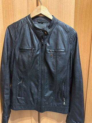 Chaqueta mujer de cuero sintético negra talla 42