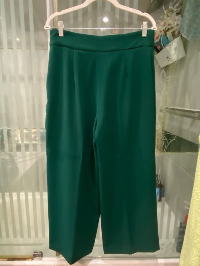 Pantalón palazzo Zara verde talla L