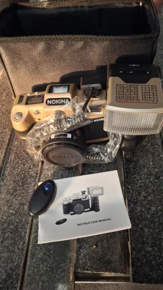 Cámara Nokina Vintage + Flash Beige/Negro