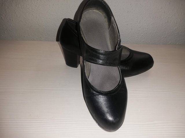 Zapatos tacón de mujer Cuero Negro Tipo Mary Jane