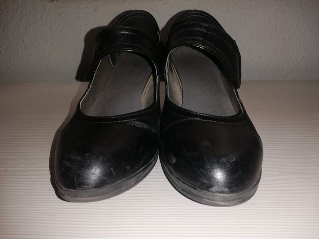 Zapatos tacón de mujer Cuero Negro Tipo Mary Jane