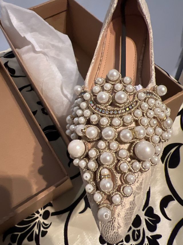 Bailarinas perlas y pedrería talla 38