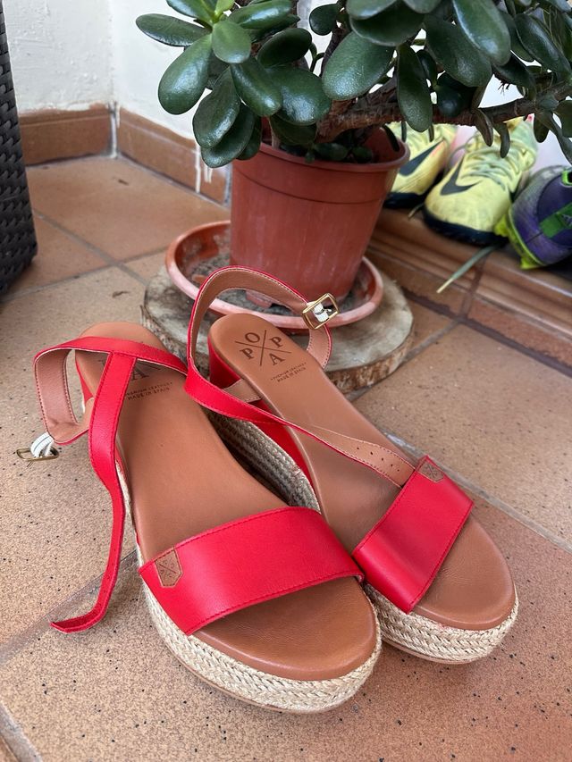 Sandalias Rojas Cuña Esparto Talla 41
