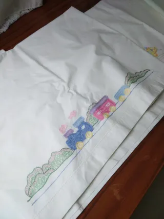 Juego Sábanas Cuna Bordadas Tren y Animales