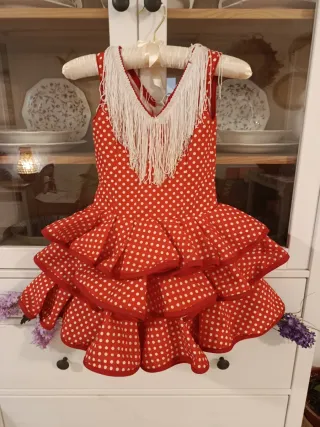 Traje Flamenca Rojo Lunares Blanco