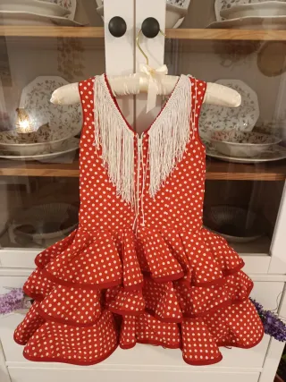 Traje Flamenca Rojo Lunares Blanco