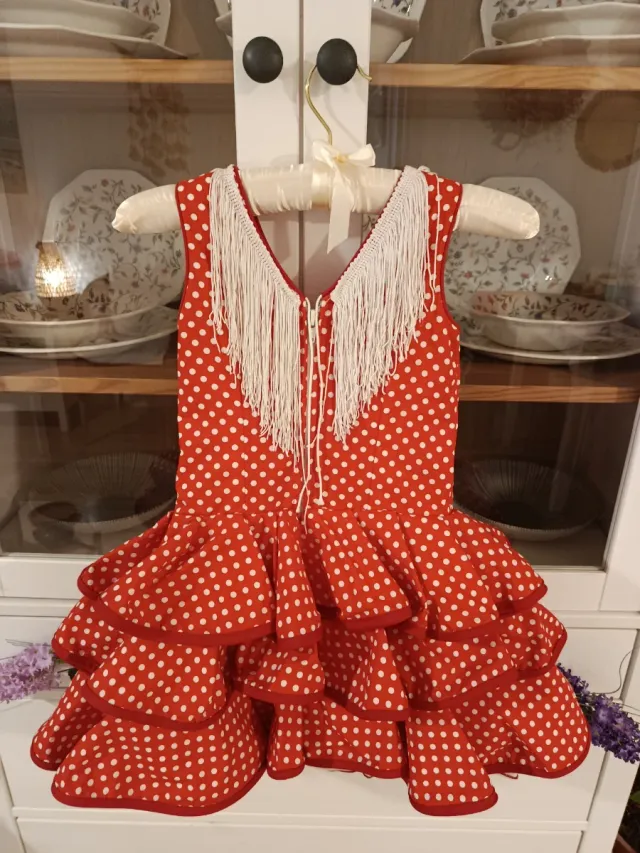 Traje Flamenca Rojo Lunares Blanco