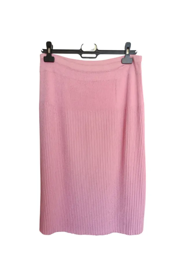 Falda larga plisada de punto rosa Talla única