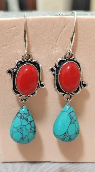 Pendientes Plata 925 Coral y Turquesas