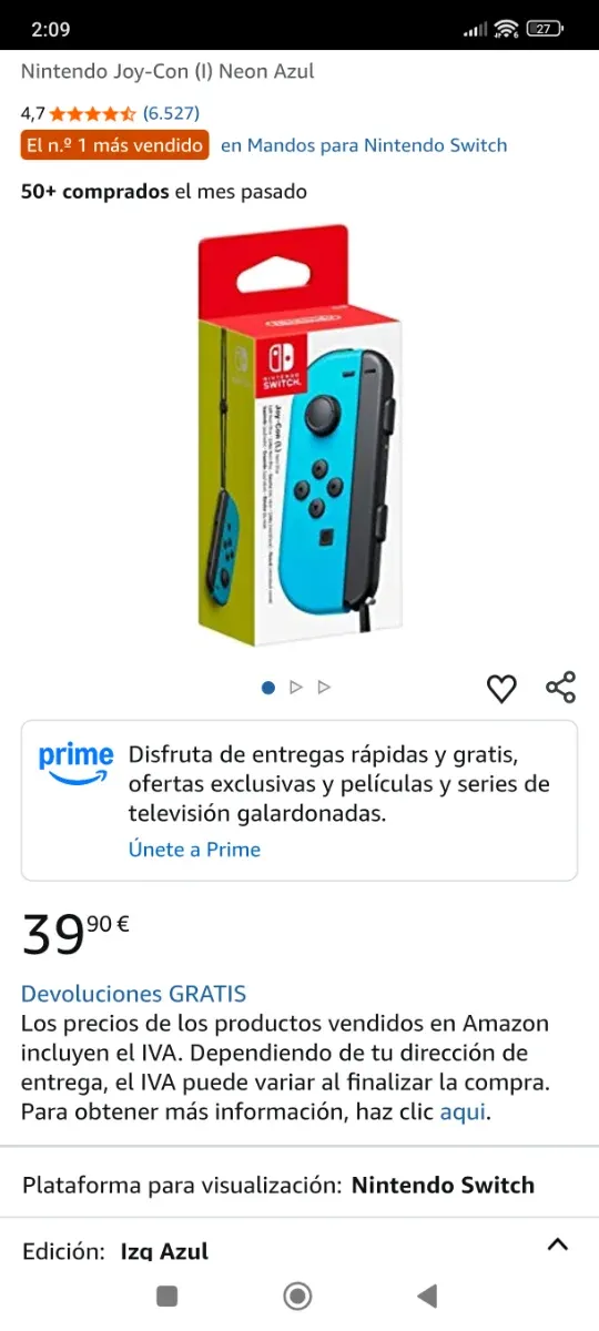 Mando Nintendo Azul