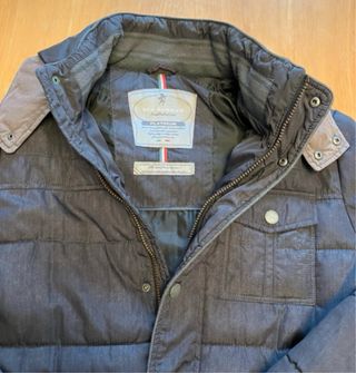 Abrigo caballero capucha gris oscuro talla M ampli