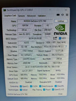 Tarjeta Gráfica Asus GTX 760