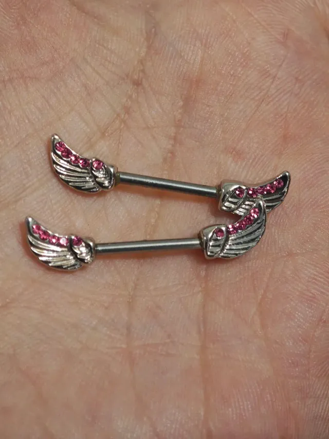 Piercing Pezones Alas con Circonitas Rosas
