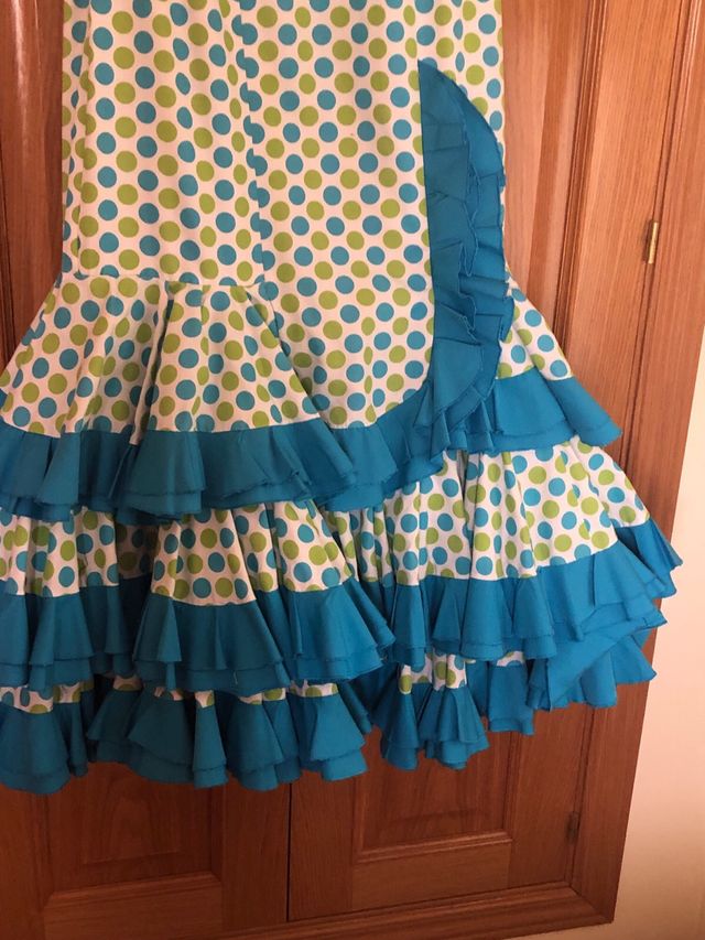 Traje Flamenco Lunares Verde manzana y Turquesa