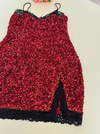 Vestido Rojo Lencero de Lentejuelas Talla S-36