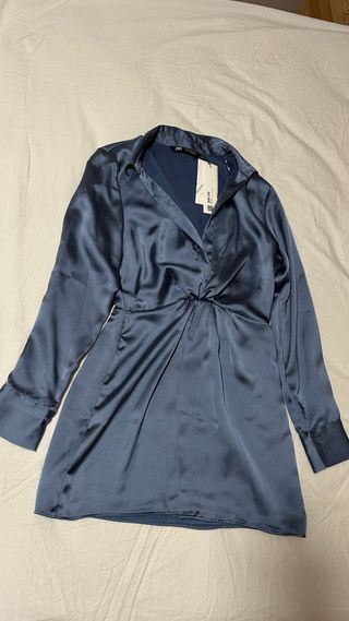 Vestido Zara Azul Satén NUEVO