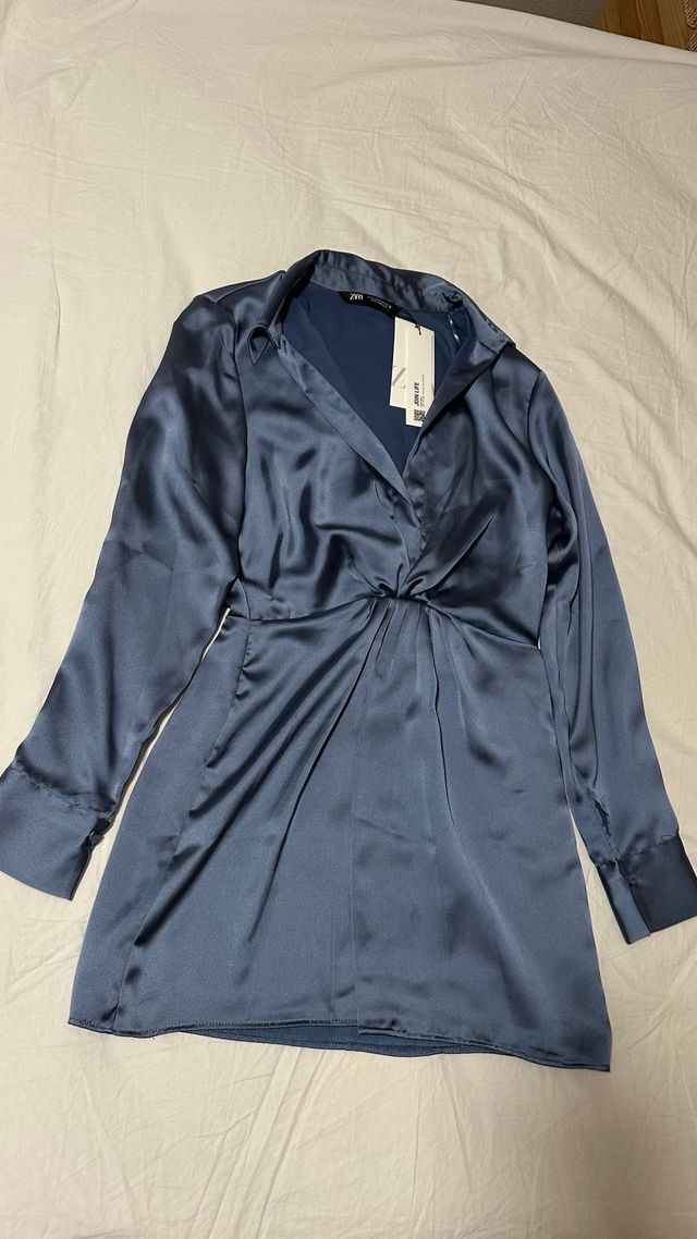 Vestido Zara Azul Satén NUEVO