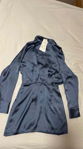 Vestido Zara Azul Satén NUEVO