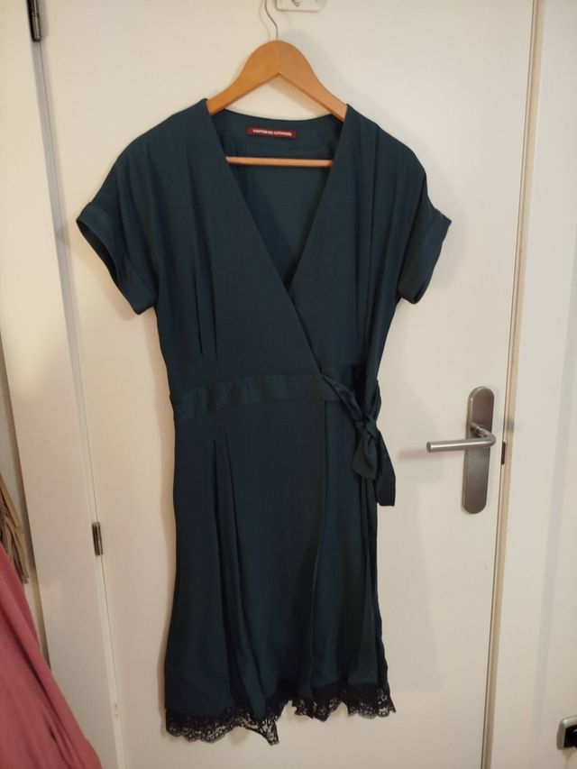 Vestido verde satinado Comptoir des Cotonniers T.M