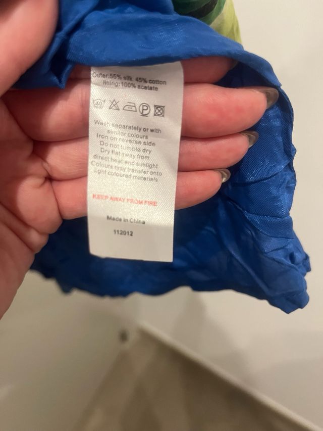 Falda midi rayas azul y verde seda, talla 42