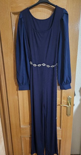 Mono fiesta XL azul con cinturón plateado