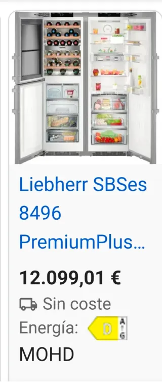 Frigorífico Liebherr con congelador y vinoteca