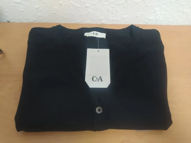 Chaqueta C&A cuello pico negra talla L