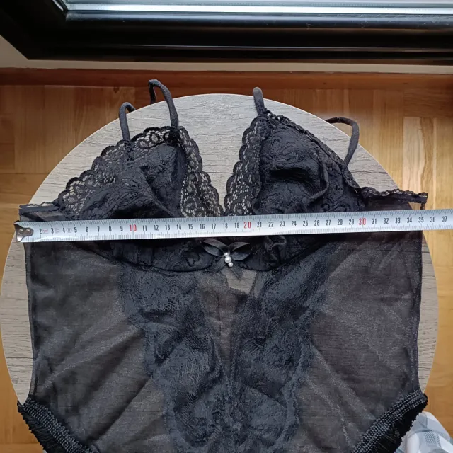 Picardías negro gasa y encaje con flecos