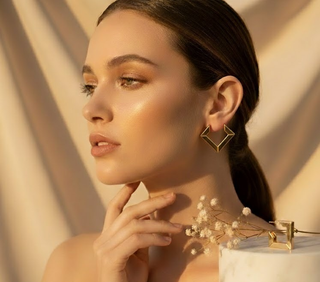 Pendientes Aro Cuadrados Geométricos Dorados