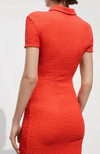 Vestido Mango Rojo Texturizado Cremallera