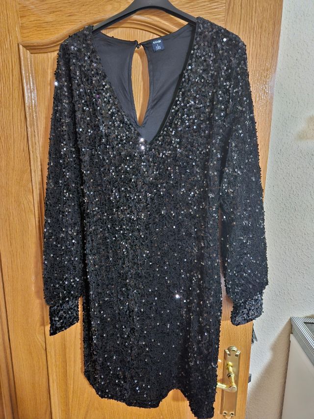 Vestido fiesta lentejuelas negro Kiabi Talla L