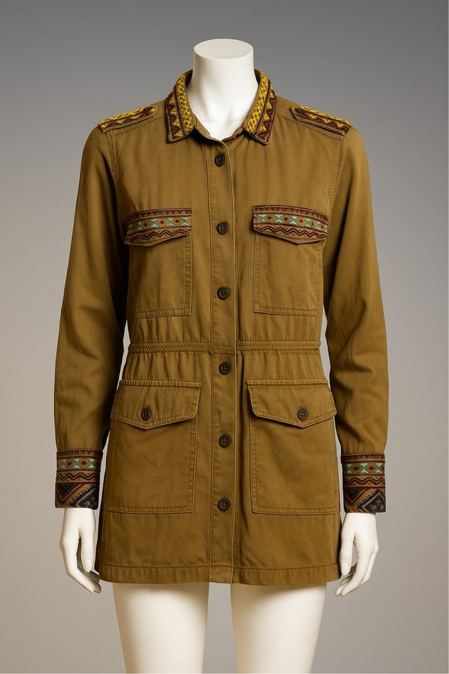 Sobrecamisa Mango Talla M Caqui Bordada