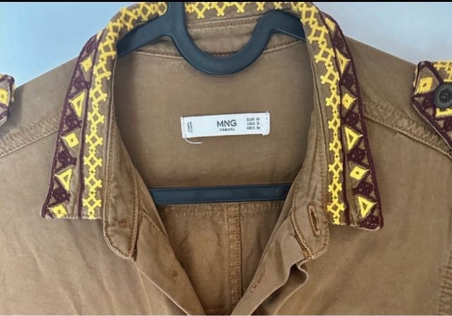 Sobrecamisa Mango Talla M Caqui Bordada