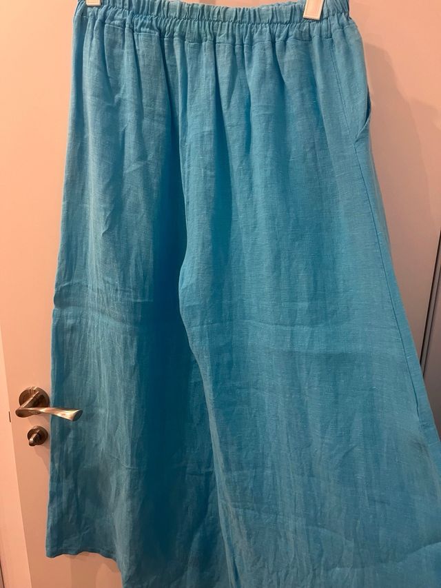 Pantalón lino azul Talla L Made in Italy