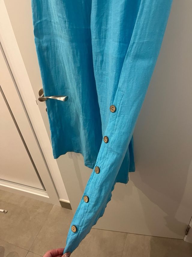 Pantalón lino azul Talla L Made in Italy