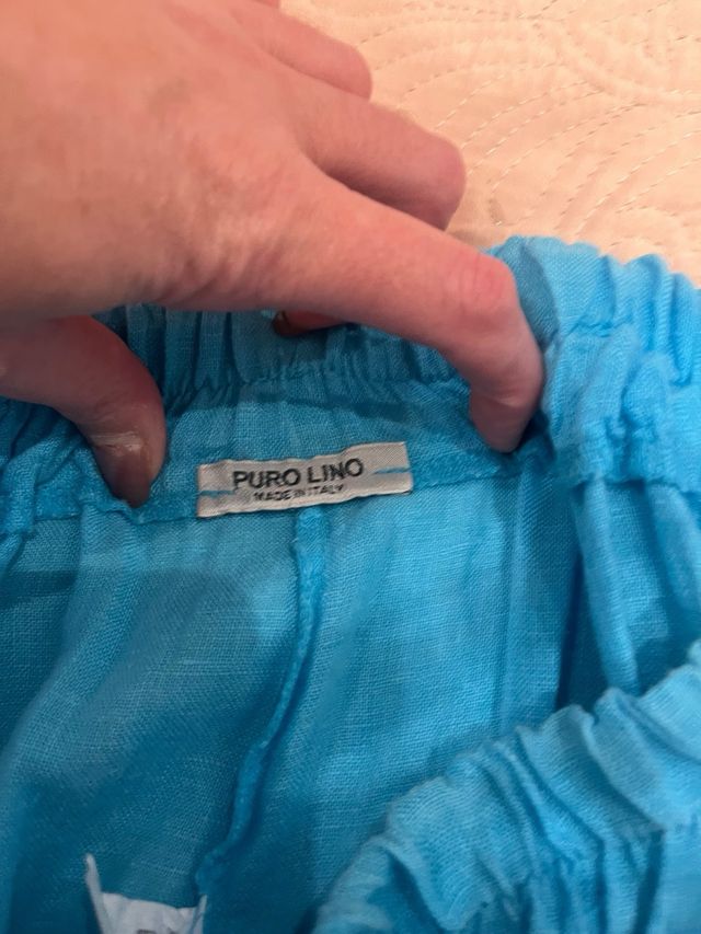 Pantalón lino azul Talla L Made in Italy