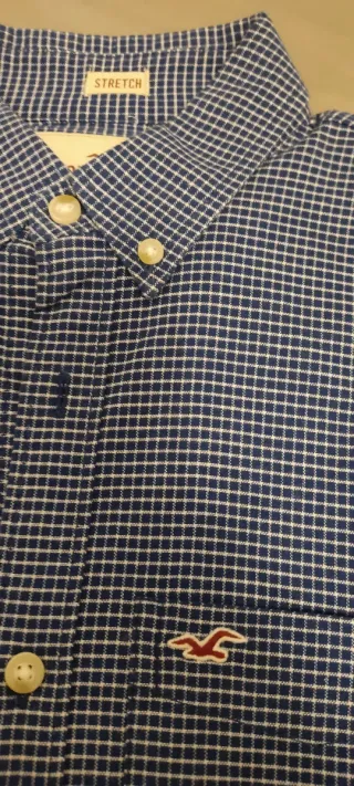 Camisa Hollister cuadros azul y blanco