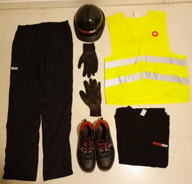 Uniforme de trabajo:Casco, chaleco, guantes,botas