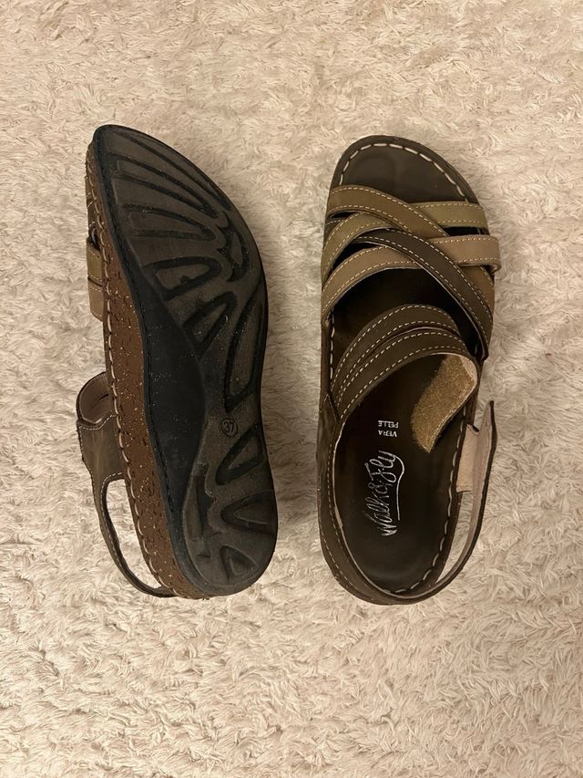 Sandalias Walk & Fly Piel Marrón/Oliva